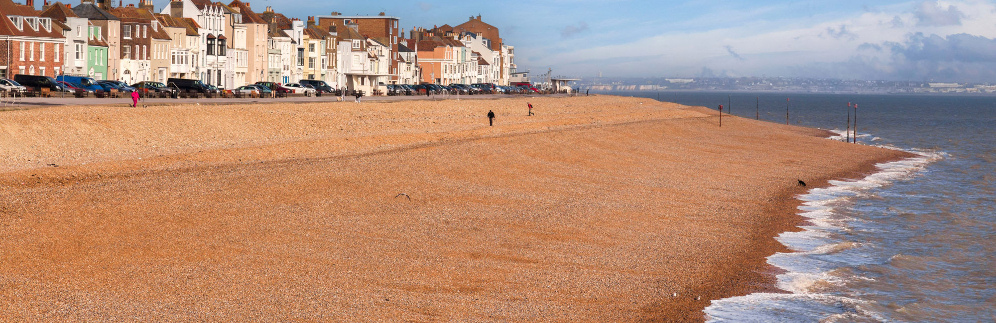 Deal Beach in Kent with its pebble shoreline and colourful backdrop of houses