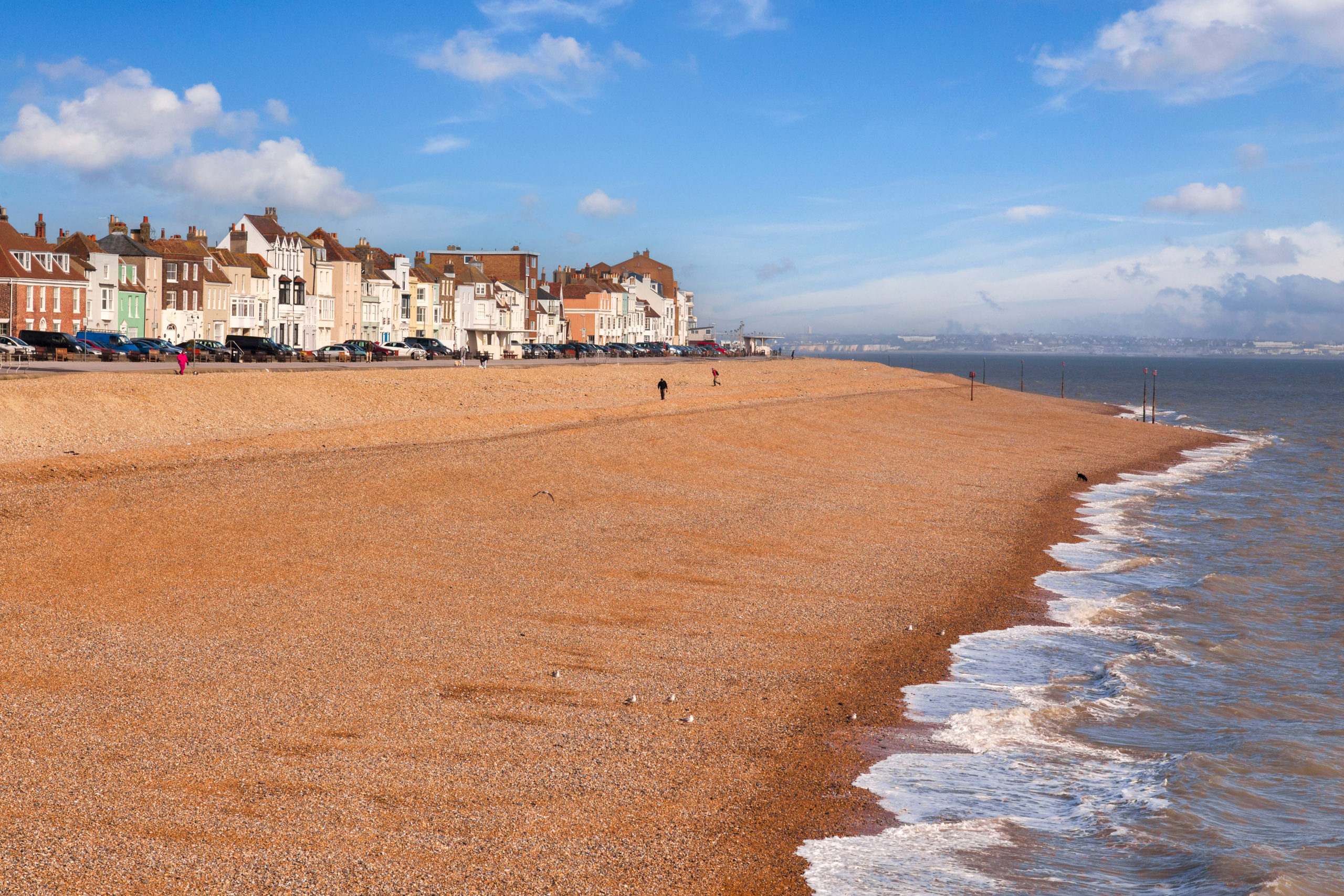 Deal Beach in Kent with its pebble shoreline and colourful backdrop of houses